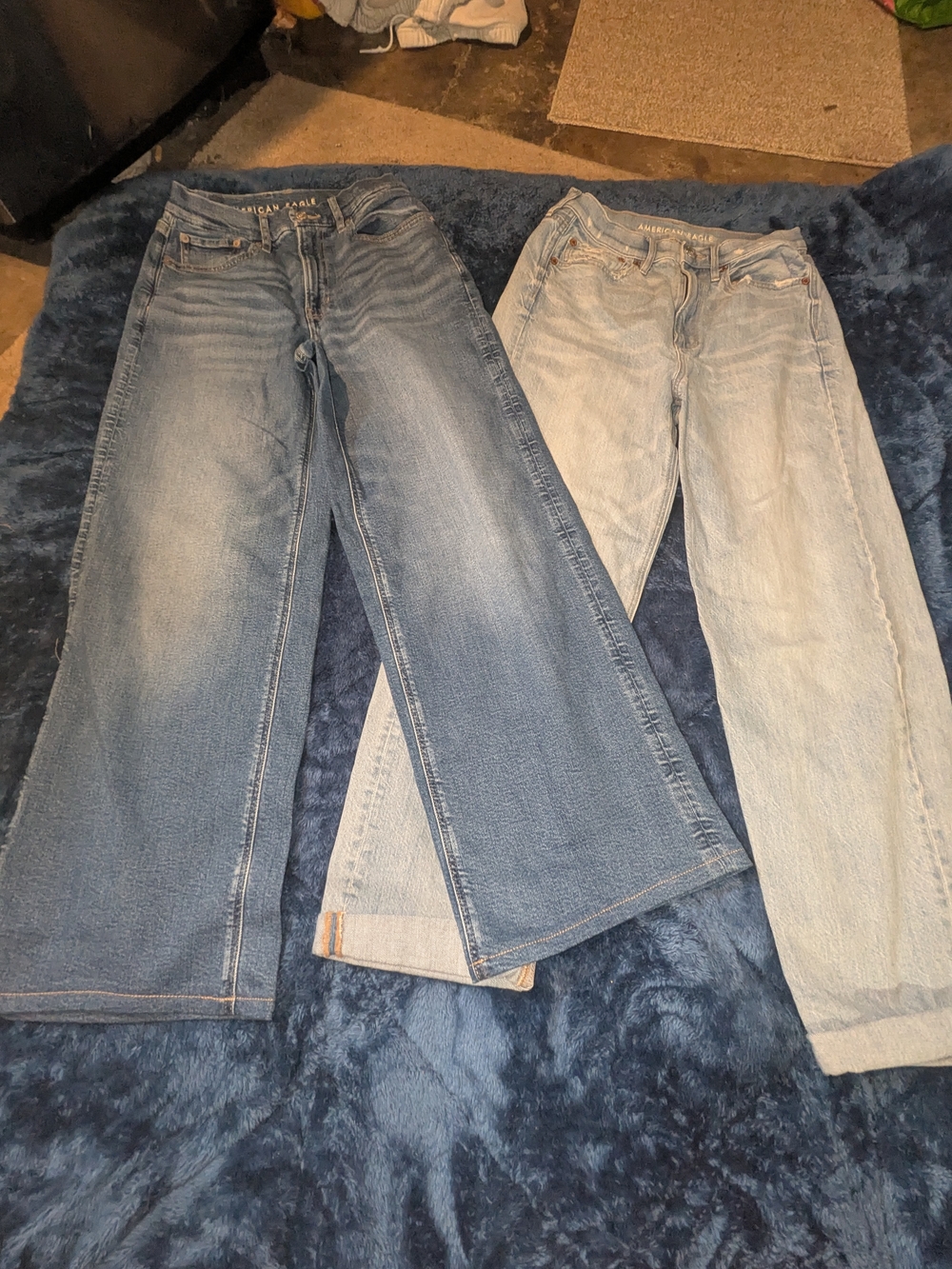 American Eagle Outfitters Two-Pair Wide Leg Jeans in Light and Medium Blue